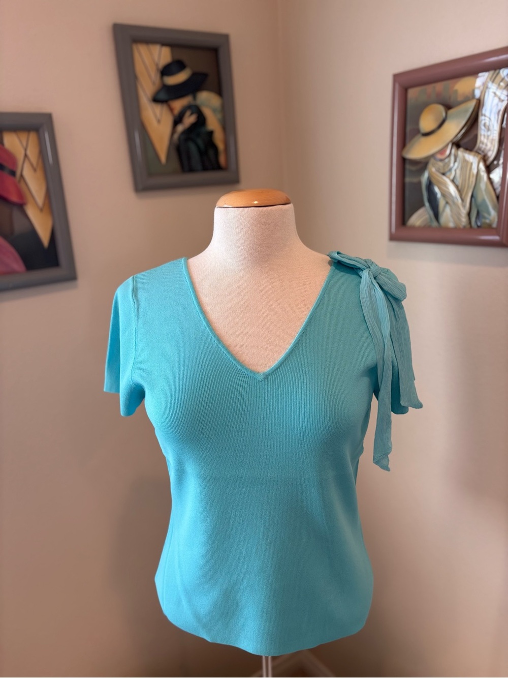 NEW. Womens Aqua V-Neck Tie-Shoulder Tank Top